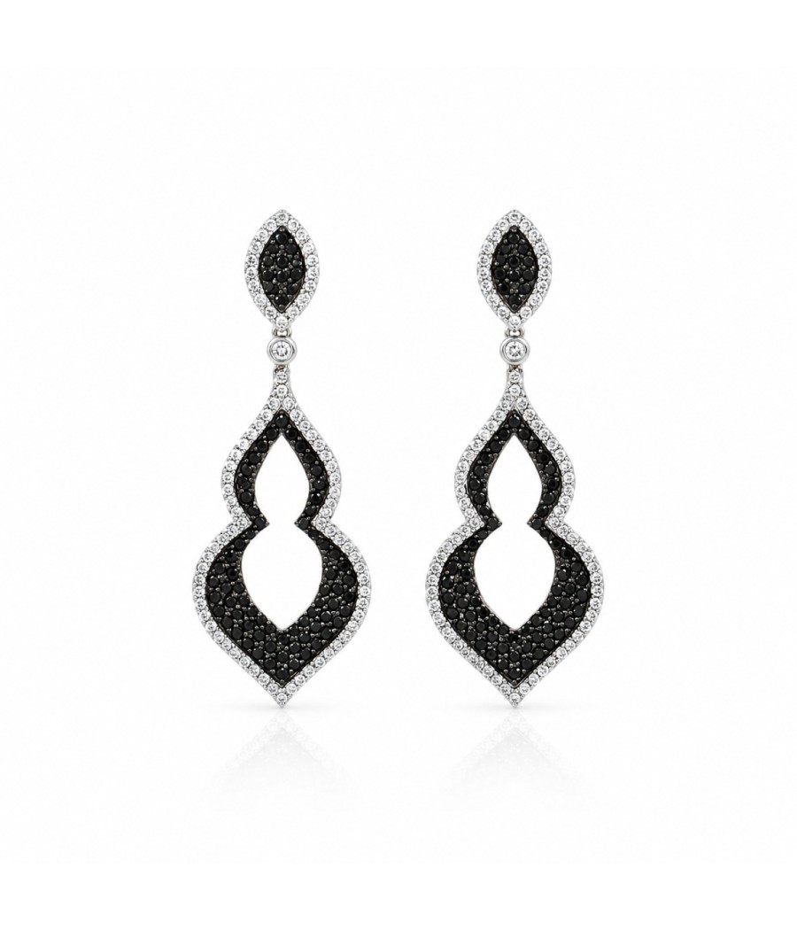 Noir Elegance sterling silver 925 dangling earrings with white and black zircon stones