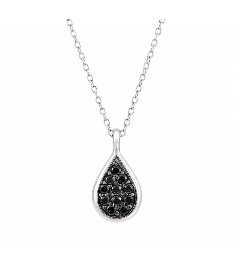 9K white gold teardrop necklace with black zircons
