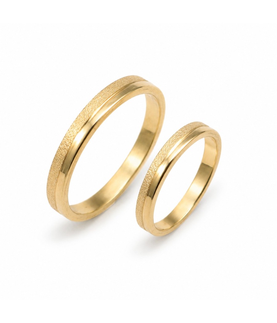 14K gold wedding bands with matte and polished finish