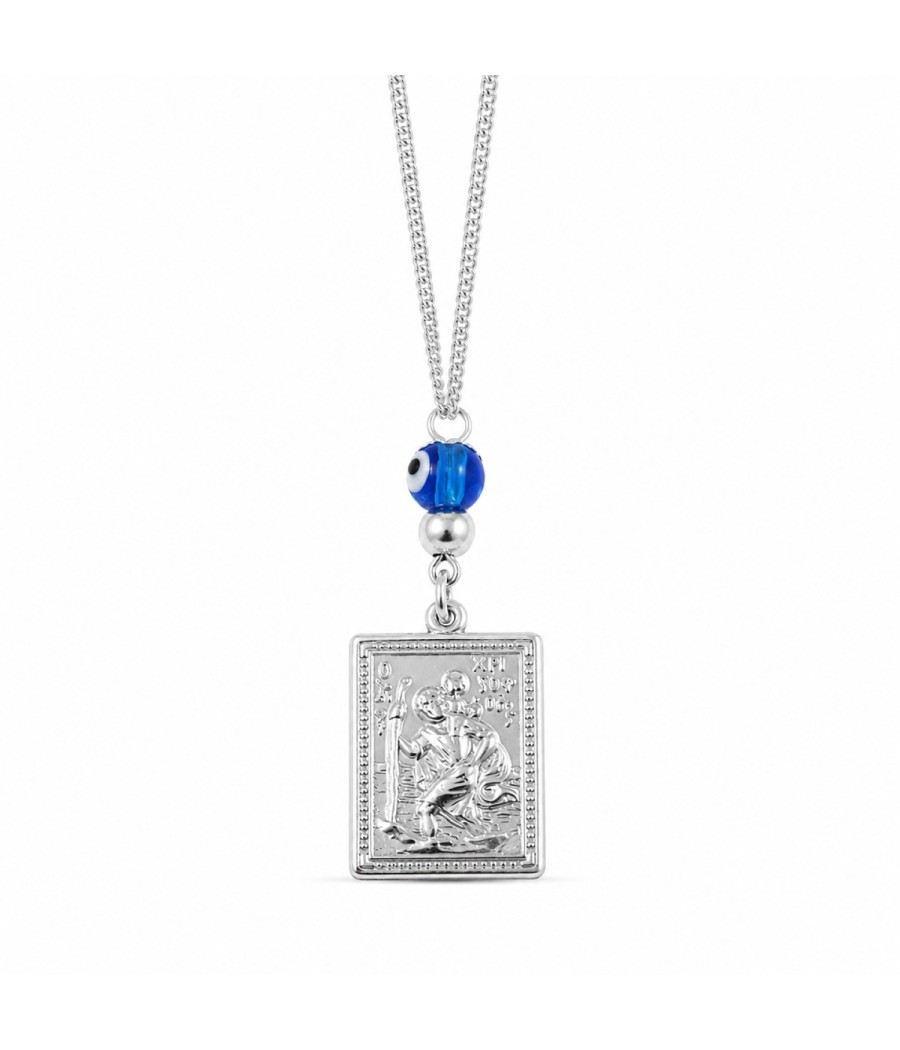 Saint Christopher Silver Talisman with Evil Eye