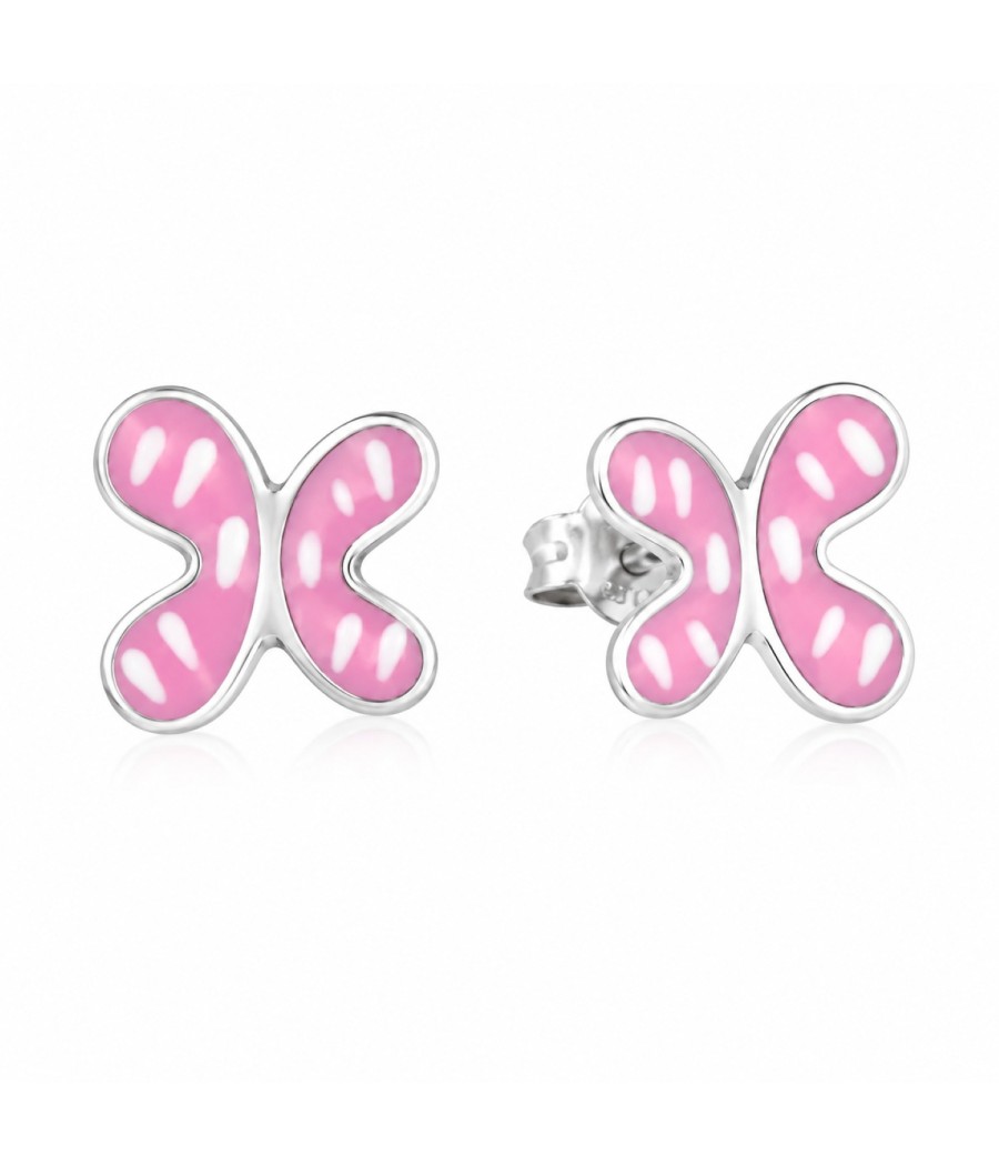 925 sterling silver butterfly earrings with pink enamel