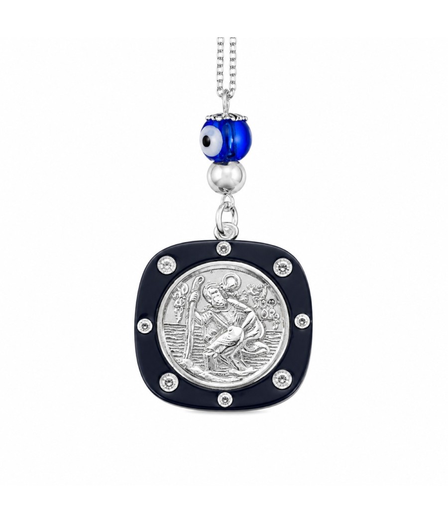 Saint Christopher silver charm with protective evil eye