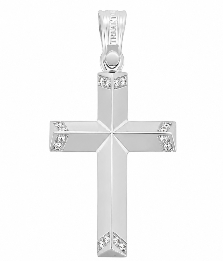 14K White Gold Baptism Cross with Natural White Zirconia