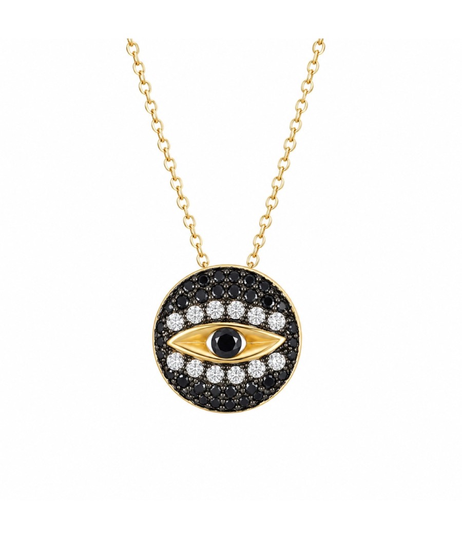18K gold necklace with eye motif, decorated with natural white and black diamonds