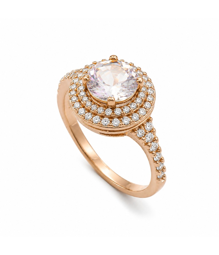 14K Rose Gold Rosette Ring with Morganite Color Zircon and White Zircons