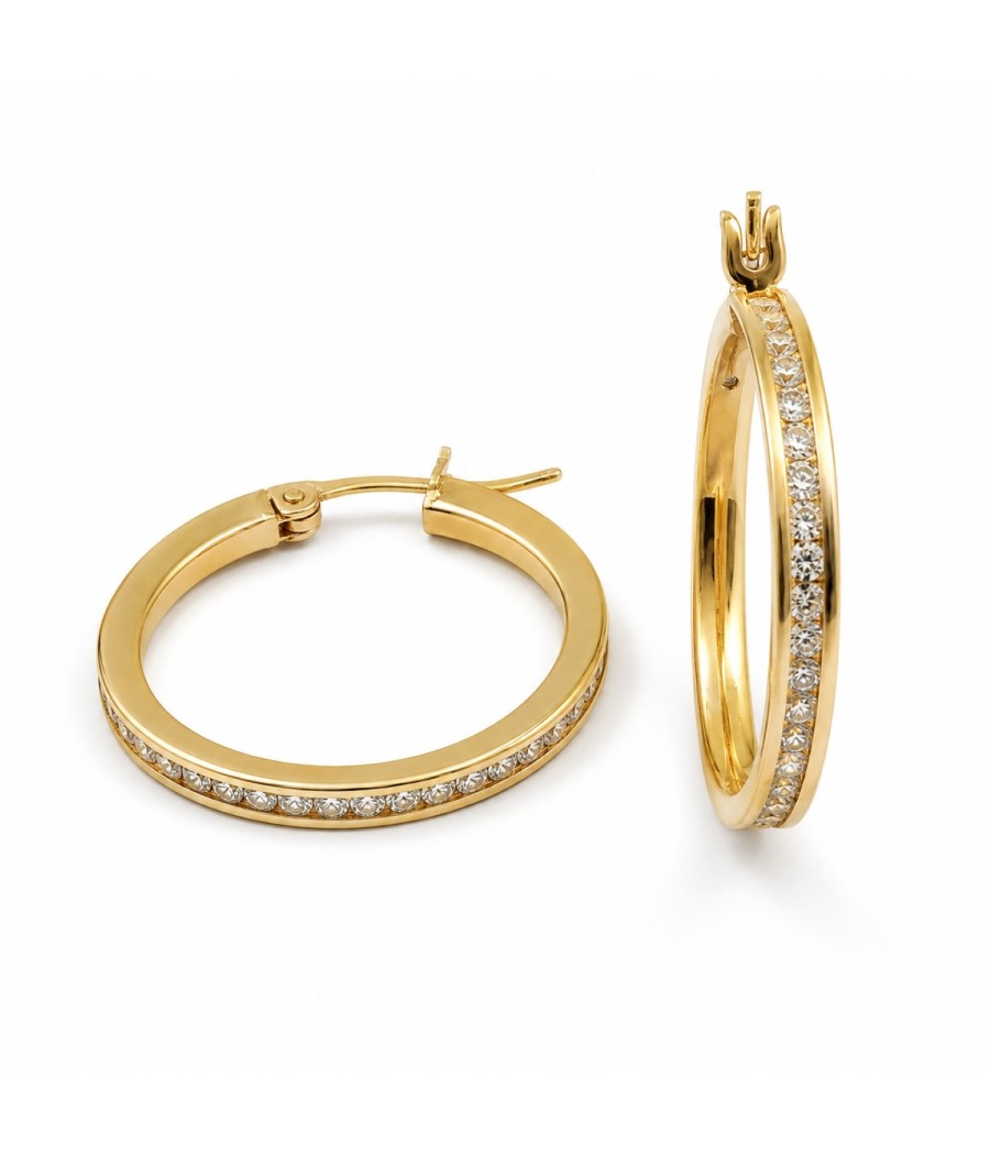14K Gold Hoop Earrings with White Zircon Stones