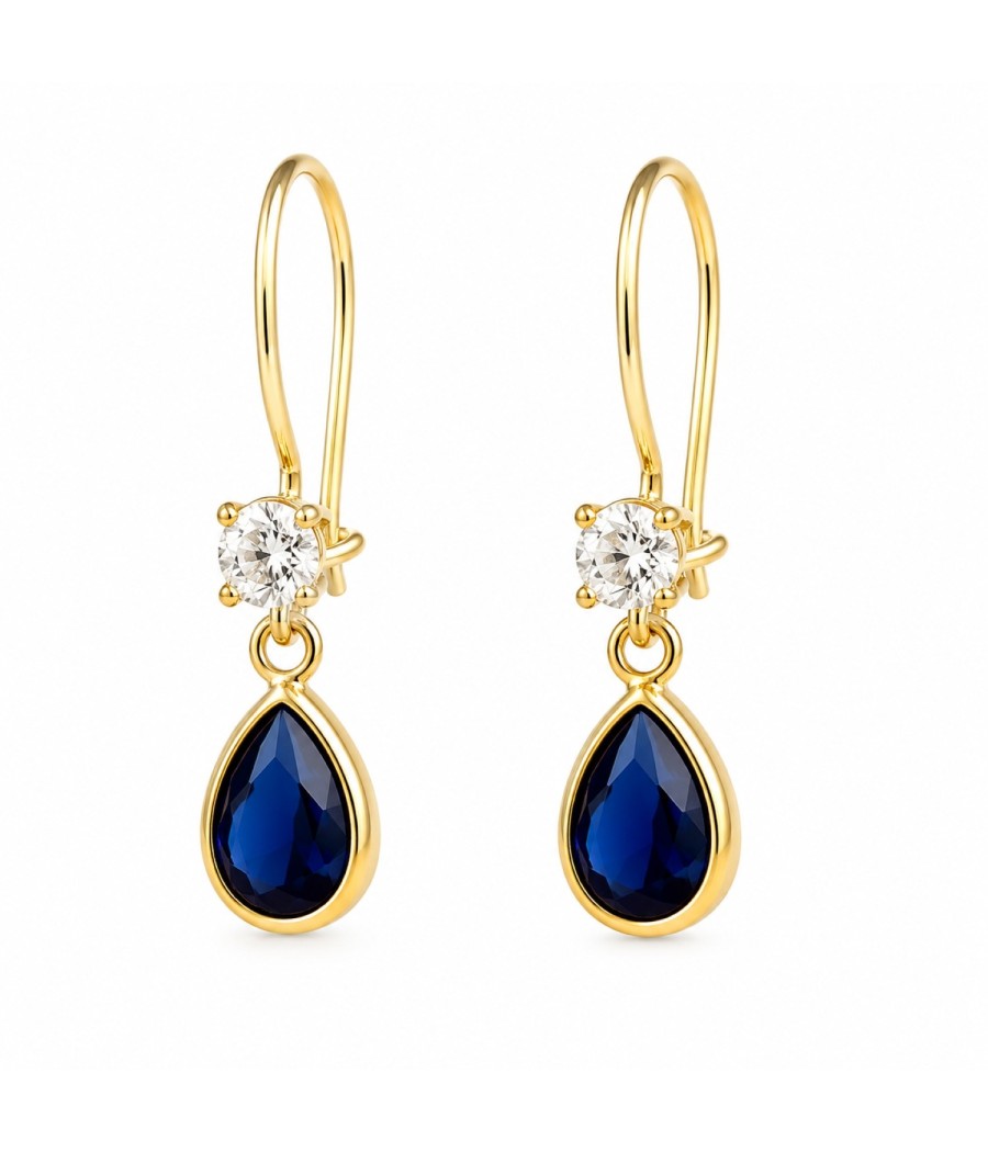 14K Gold Drop Earrings with Blue & White Natural Zirconia