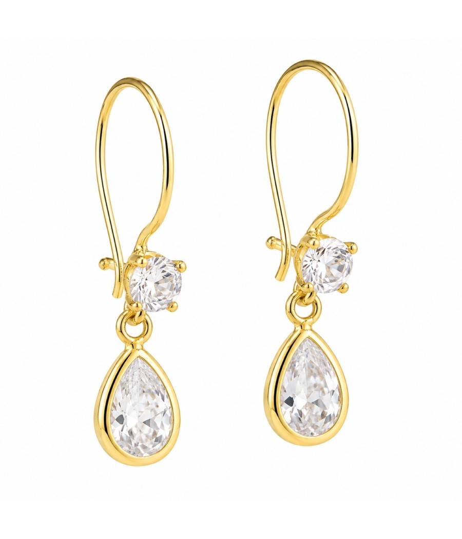 14K Gold Drop Earrings with Natural White Zirconia
