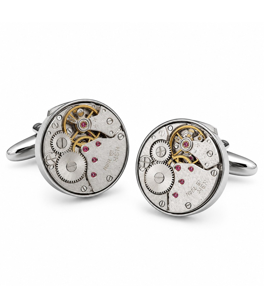 Men’s stainless steel cufflinks with watch movement design