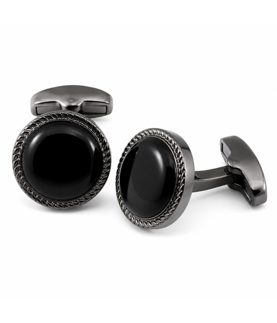 Men’s Black Stainless Steel Cufflinks with Onyx