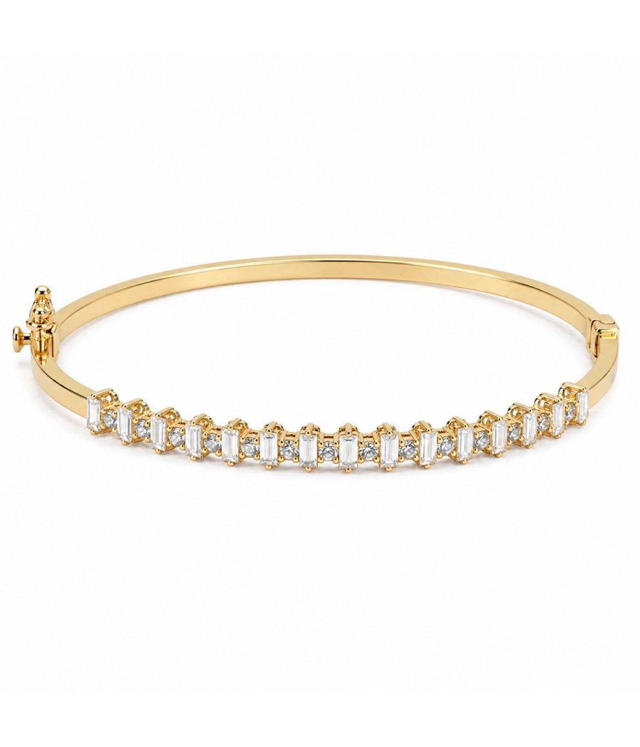 14K gold bangle bracelet with natural white zirconia stones