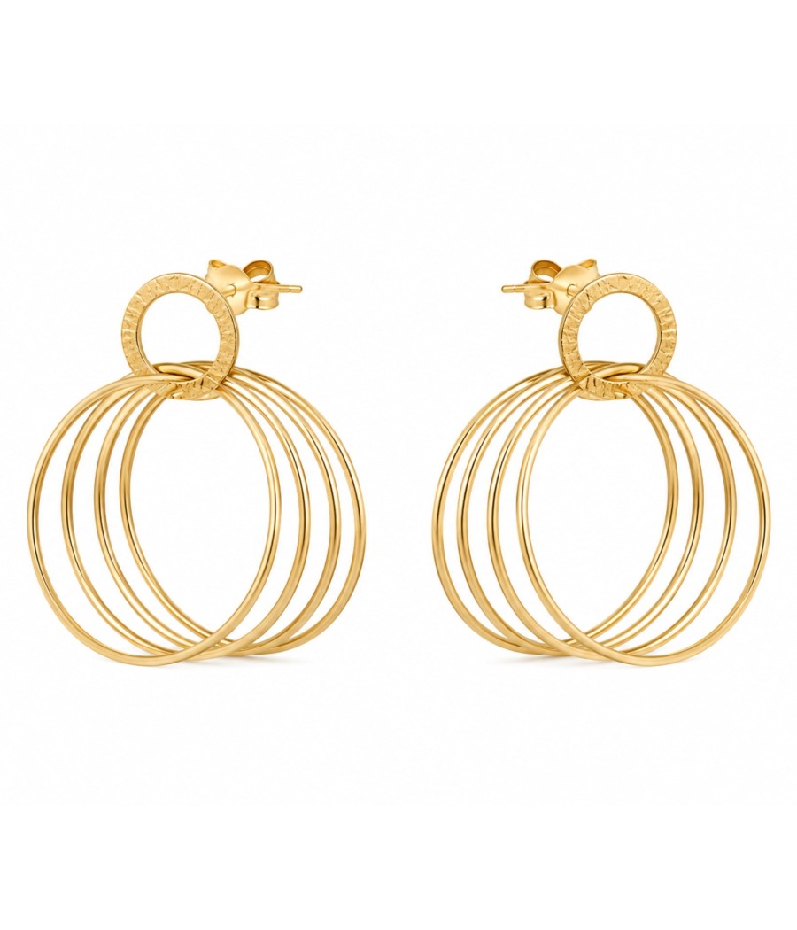 Handmade satin finish 14K gold drop earrings with multi hoop design