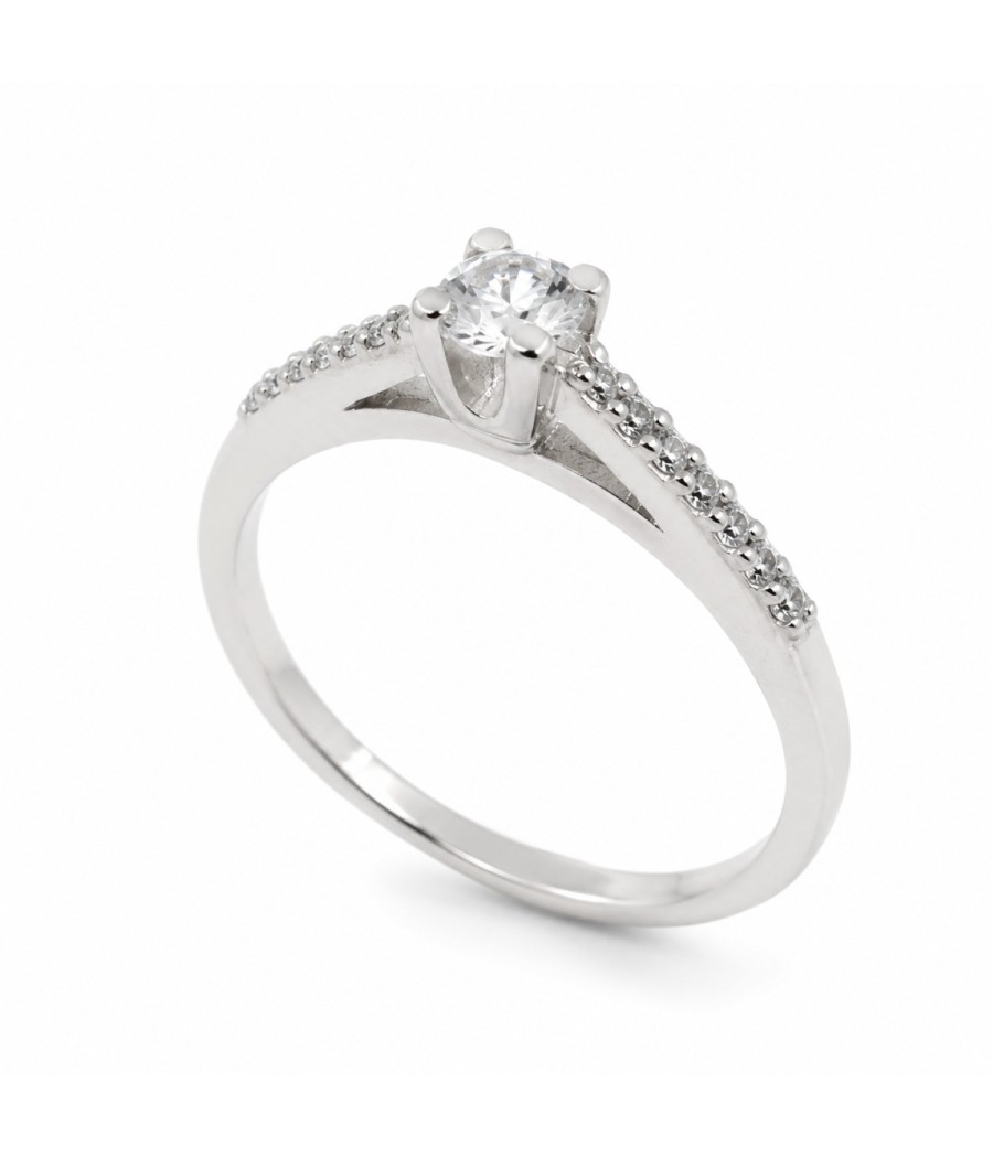 Sterling Silver Solitaire Ring with Natural White Zircons