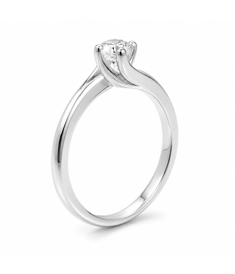 Sterling Silver 925 solitaire ring with natural white zircon and flame design