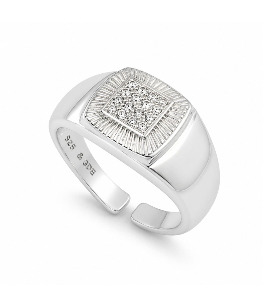 Sterling Silver 925 adjustable chevalier ring with natural white zircons