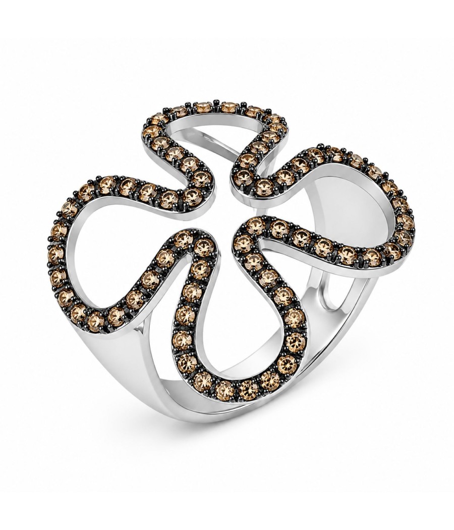925 sterling silver flower ring with natural coffee zircon stones.