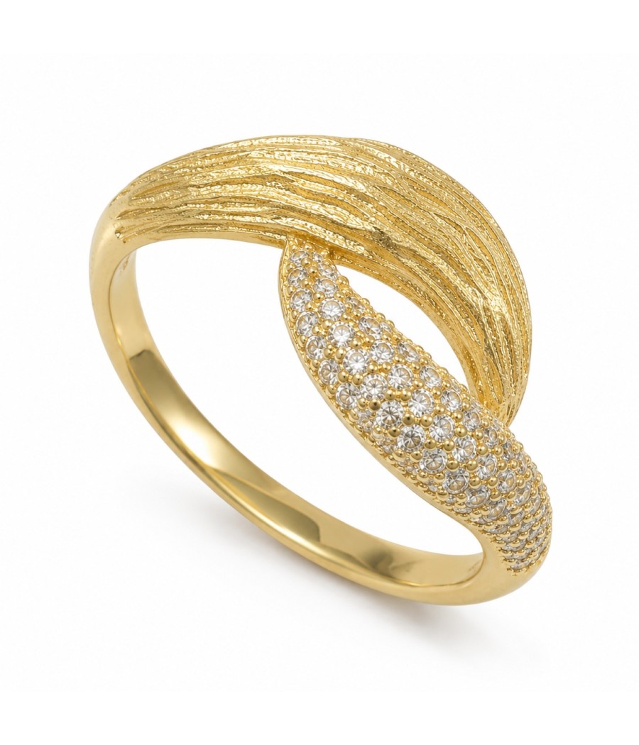 Ring Silver 925 Gold Plated with White Zircons N.60 | Vittas Jewels