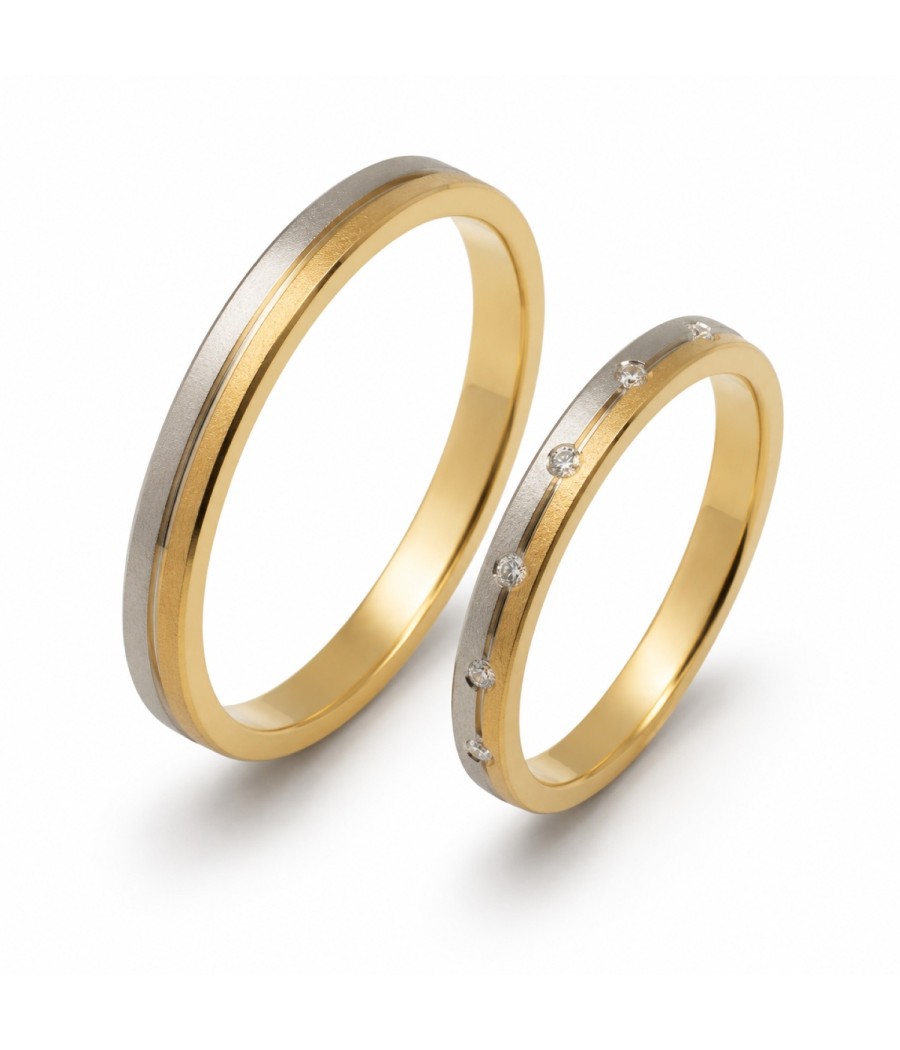 14K two-tone gold wedding bands with comfort fit and optional genuine diamonds