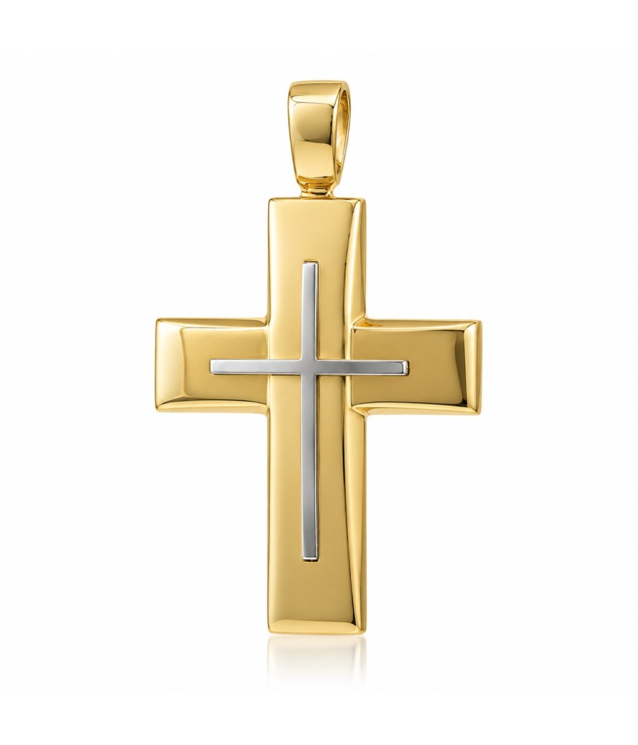 Two-tone 14K gold cross with matte and polished finish for baptism