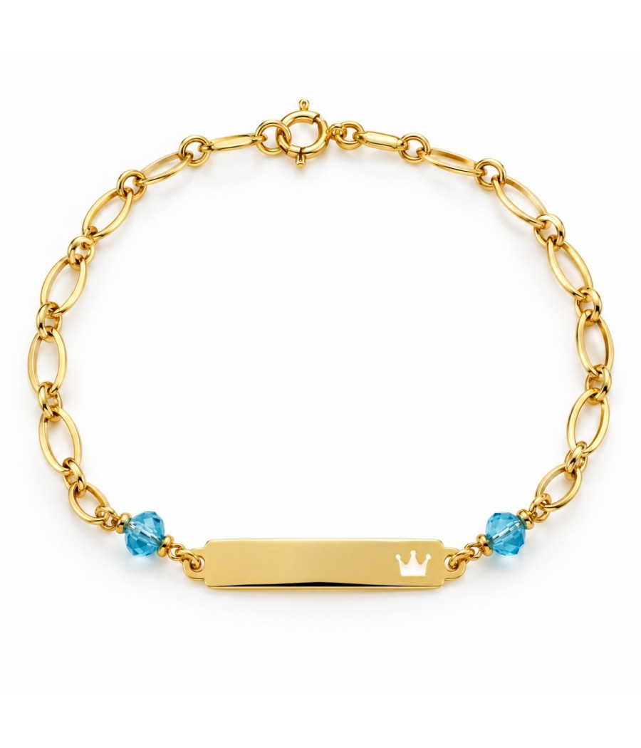 9K Gold Children's ID Bracelet with Blue Quartz | Vittas