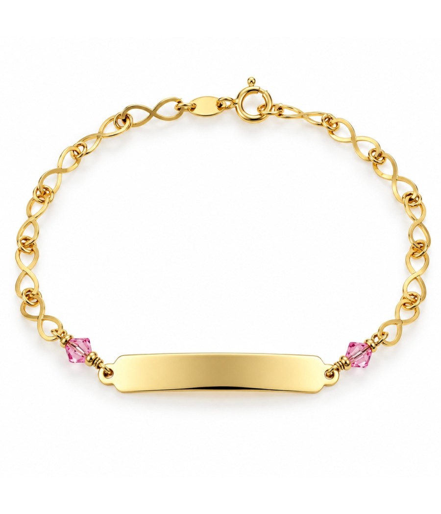9K gold children's ID bracelet with pink Quartz for baptism