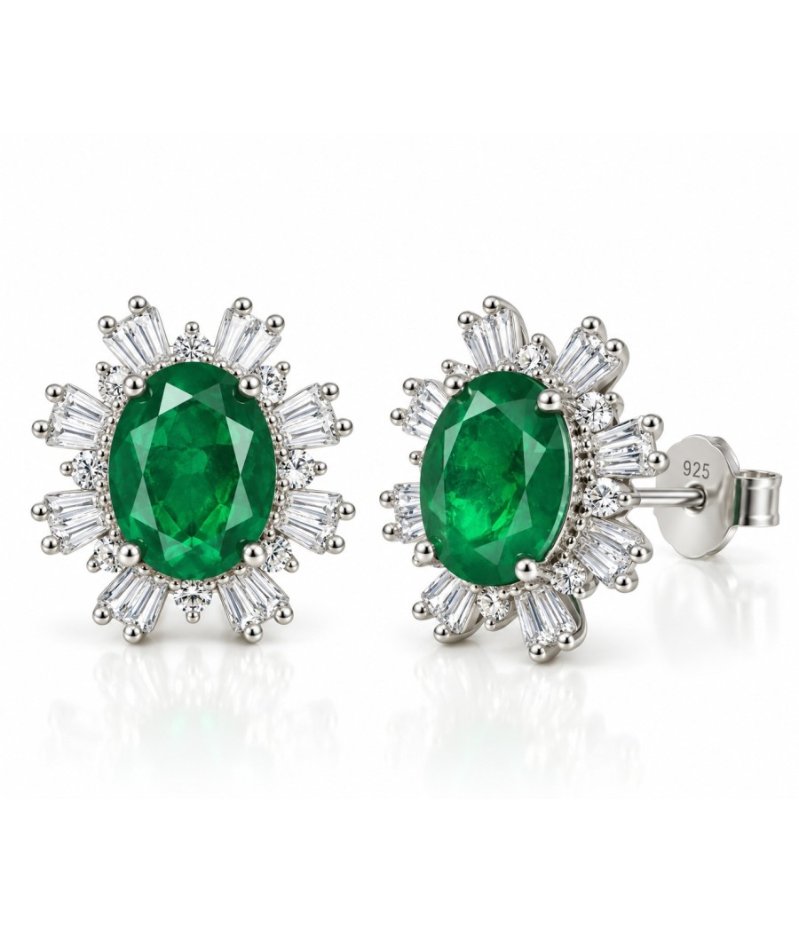 925 silver oval rosette earrings with natural green zircon AAA stones