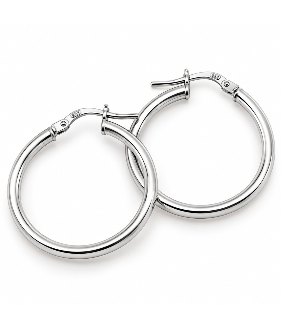 Sterling silver 925 polished hoop earrings 25mm