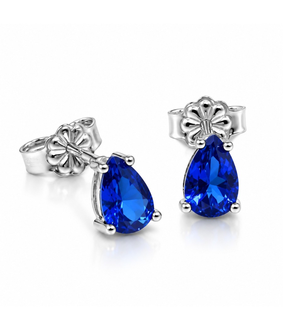 14K white gold earrings with natural blue zircon pear-shaped stones