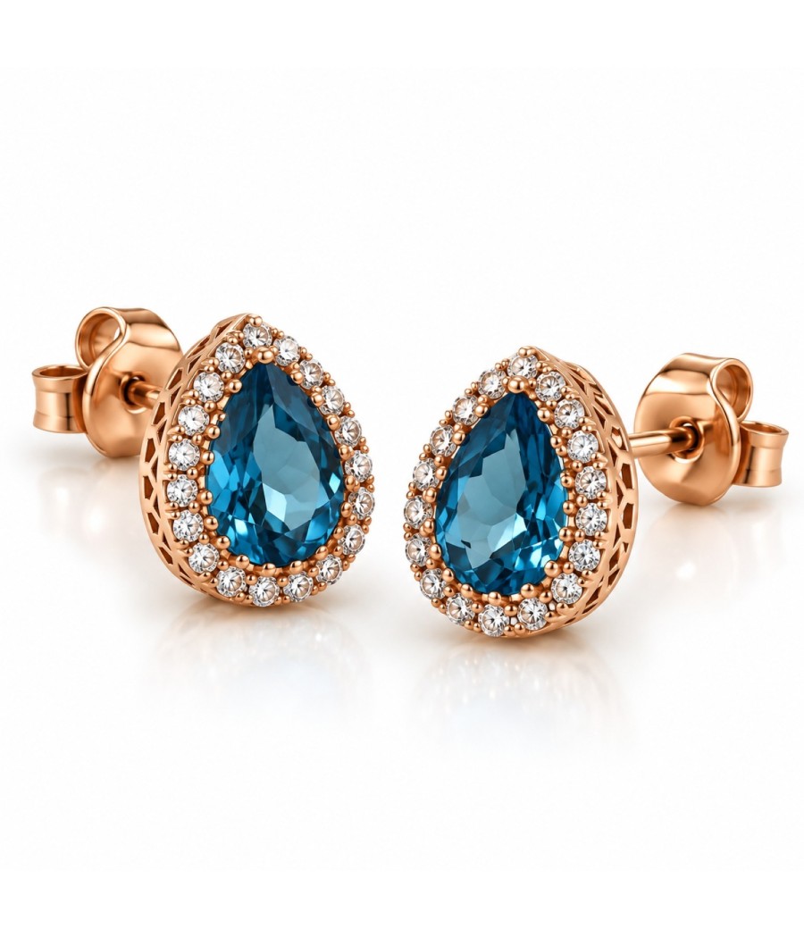 18K rose gold earrings with natural London Blue Topaz and diamonds