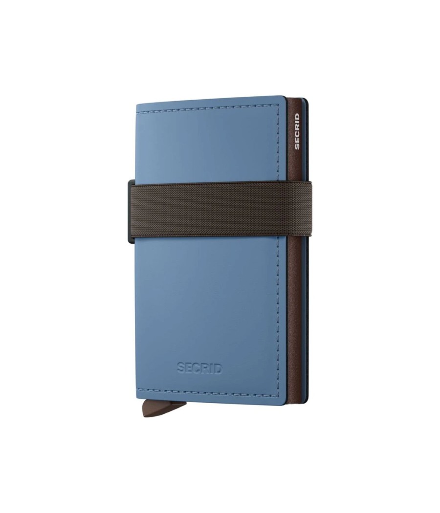Secrid Bandwallet Matte Steel Blue-Brown με γκριζογάλανο ματ δέρμα και καφέ ελαστικό ιμάντα