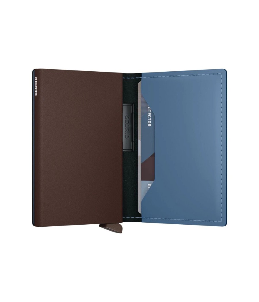Ανοιχτό Secrid Bandwallet Matte Steel Blue-Brown με Cardprotector και εσωτερική δερμάτινη θήκη καρτών