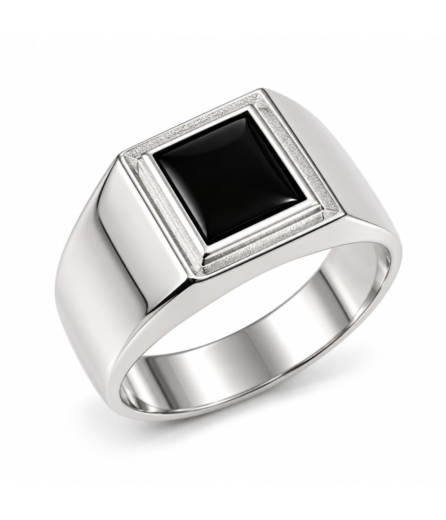 Men's 925 sterling silver signet ring with square black onyx and polished finish